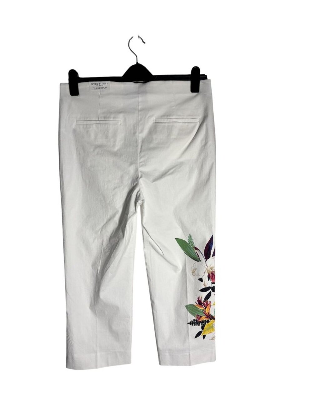 Chicos White Tropical Floral Capri Pants Stretch Chicos Size 2 = Large or 12 - Picture 5 of 10